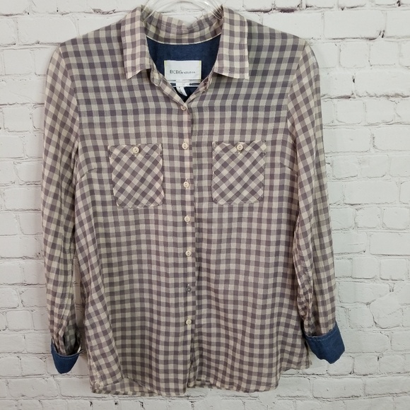 Bcbgeneration plaid chiffon button down shirt M - Picture 1 of 7